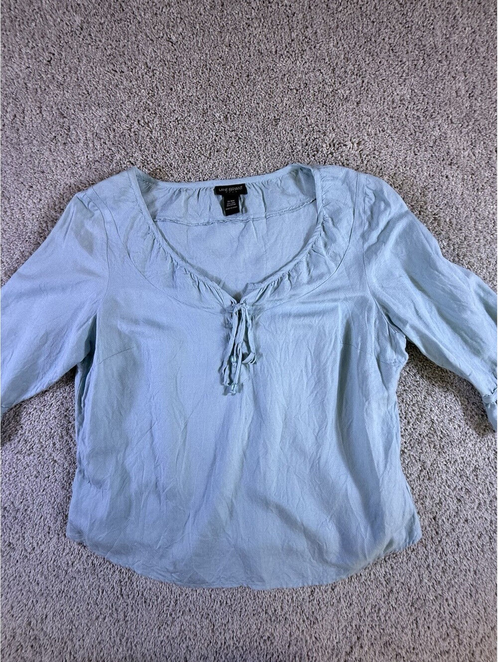 Lane Bryant Shirt Women's 18/20 Blue Denim Lightweight Flowy Roll Tab Sleeve
